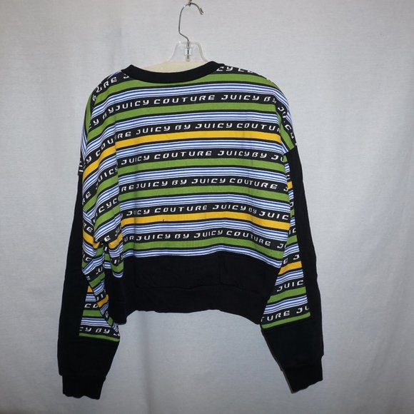 JUICY COUTURE Racer Stripe French terry sweatshirt LARGE relaxed crop B-30 - Picture 4 of 9